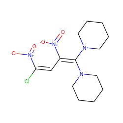 O=[N+]([O-])C(/C=C(/Cl)[N+](=O)[O-])=C(N1CCCCC1)N1CCCCC1 ZINC000001640429