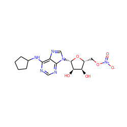 O=[N+]([O-])OC[C@H]1O[C@@H](n2cnc3c(NC4CCCC4)ncnc32)[C@H](O)[C@@H]1O ZINC000035931662