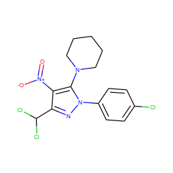 O=[N+]([O-])c1c(C(Cl)Cl)nn(-c2ccc(Cl)cc2)c1N1CCCCC1 ZINC000005012442