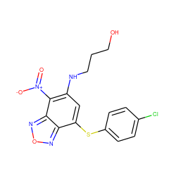 O=[N+]([O-])c1c(NCCCO)cc(Sc2ccc(Cl)cc2)c2nonc12 ZINC000004672878