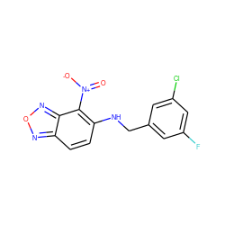 O=[N+]([O-])c1c(NCc2cc(F)cc(Cl)c2)ccc2nonc12 ZINC000095598138