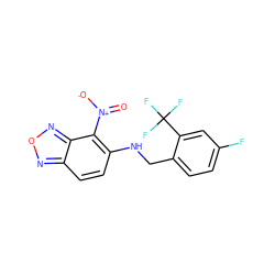 O=[N+]([O-])c1c(NCc2ccc(F)cc2C(F)(F)F)ccc2nonc12 ZINC000095594530