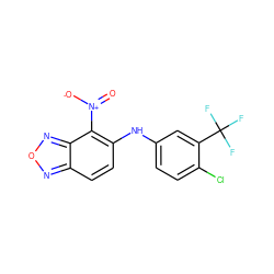 O=[N+]([O-])c1c(Nc2ccc(Cl)c(C(F)(F)F)c2)ccc2nonc12 ZINC000004179524