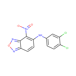 O=[N+]([O-])c1c(Nc2ccc(Cl)c(Cl)c2)ccc2nonc12 ZINC000006526283