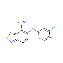 O=[N+]([O-])c1c(Nc2ccc(F)c(Cl)c2)ccc2nonc12 ZINC000005670832