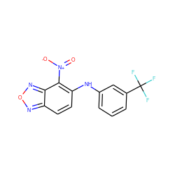 O=[N+]([O-])c1c(Nc2cccc(C(F)(F)F)c2)ccc2nonc12 ZINC000003879049