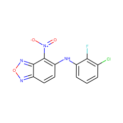 O=[N+]([O-])c1c(Nc2cccc(Cl)c2F)ccc2nonc12 ZINC000095596756