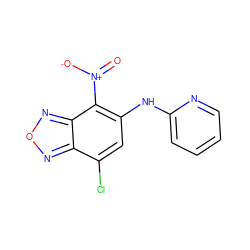 O=[N+]([O-])c1c(Nc2ccccn2)cc(Cl)c2nonc12 ZINC000003882516