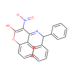 O=[N+]([O-])c1c(O)oc2ccccc2/c1=N\C(c1ccccc1)c1ccccc1 ZINC000102404221