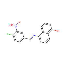 O=[N+]([O-])c1cc(/C=N/c2cccc3c(O)cccc23)ccc1Cl ZINC000100548897