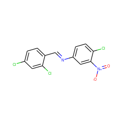 O=[N+]([O-])c1cc(/N=C/c2ccc(Cl)cc2Cl)ccc1Cl ZINC000000060108