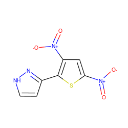 O=[N+]([O-])c1cc([N+](=O)[O-])c(-c2cc[nH]n2)s1 ZINC000008684207