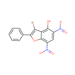 O=[N+]([O-])c1cc([N+](=O)[O-])c2oc(-c3ccccc3)c(Br)c2c1O ZINC000002940506