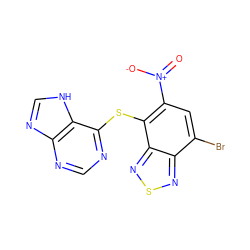 O=[N+]([O-])c1cc(Br)c2nsnc2c1Sc1ncnc2nc[nH]c12 ZINC000008846509