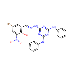 O=[N+]([O-])c1cc(Br)cc(/C=N/Nc2nc(Nc3ccccc3)nc(Nc3ccccc3)n2)c1O ZINC000006473788