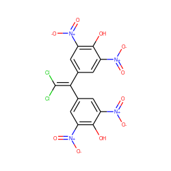 O=[N+]([O-])c1cc(C(=C(Cl)Cl)c2cc([N+](=O)[O-])c(O)c([N+](=O)[O-])c2)cc([N+](=O)[O-])c1O ZINC000104202962