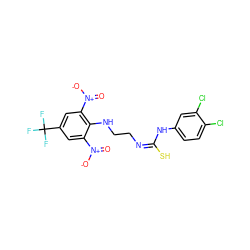 O=[N+]([O-])c1cc(C(F)(F)F)cc([N+](=O)[O-])c1NCC/N=C(/S)Nc1ccc(Cl)c(Cl)c1 ZINC000013656703