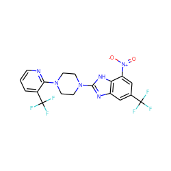 O=[N+]([O-])c1cc(C(F)(F)F)cc2nc(N3CCN(c4ncccc4C(F)(F)F)CC3)[nH]c12 ZINC000038157650