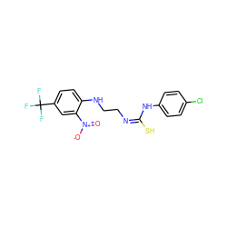 O=[N+]([O-])c1cc(C(F)(F)F)ccc1NCC/N=C(/S)Nc1ccc(Cl)cc1 ZINC000013482295