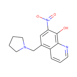 O=[N+]([O-])c1cc(CN2CCCC2)c2cccnc2c1O ZINC000020119324