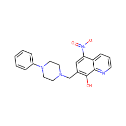 O=[N+]([O-])c1cc(CN2CCN(c3ccccc3)CC2)c(O)c2ncccc12 ZINC000004844856