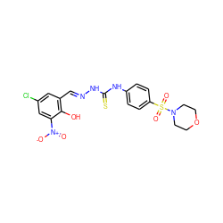 O=[N+]([O-])c1cc(Cl)cc(/C=N/NC(=S)Nc2ccc(S(=O)(=O)N3CCOCC3)cc2)c1O ZINC000003273026