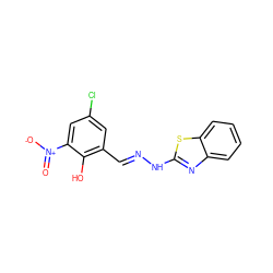 O=[N+]([O-])c1cc(Cl)cc(/C=N/Nc2nc3ccccc3s2)c1O ZINC000004646480