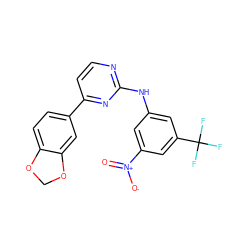 O=[N+]([O-])c1cc(Nc2nccc(-c3ccc4c(c3)OCO4)n2)cc(C(F)(F)F)c1 ZINC000072141678