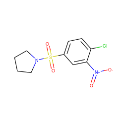 O=[N+]([O-])c1cc(S(=O)(=O)N2CCCC2)ccc1Cl ZINC000003885257