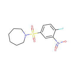 O=[N+]([O-])c1cc(S(=O)(=O)N2CCCCCC2)ccc1F ZINC000004670169