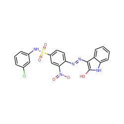 O=[N+]([O-])c1cc(S(=O)(=O)Nc2cccc(Cl)c2)ccc1N=Nc1c(O)[nH]c2ccccc12 ZINC000253920455