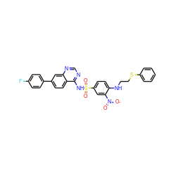 O=[N+]([O-])c1cc(S(=O)(=O)Nc2ncnc3cc(-c4ccc(F)cc4)ccc23)ccc1NCCSc1ccccc1 ZINC000066122861