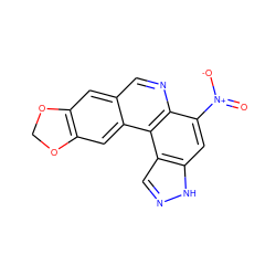 O=[N+]([O-])c1cc2[nH]ncc2c2c1ncc1cc3c(cc12)OCO3 ZINC000299836045