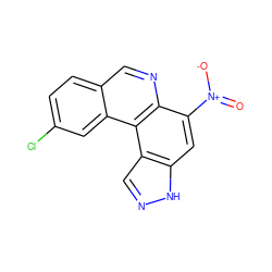 O=[N+]([O-])c1cc2[nH]ncc2c2c1ncc1ccc(Cl)cc12 ZINC000299828337