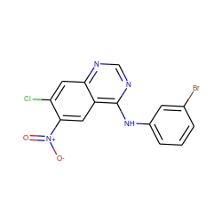 O=[N+]([O-])c1cc2c(Nc3cccc(Br)c3)ncnc2cc1Cl ZINC000003815212