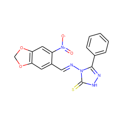 O=[N+]([O-])c1cc2c(cc1/C=N/n1c(-c3ccccc3)n[nH]c1=S)OCO2 ZINC000005647963