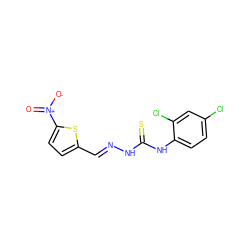 O=[N+]([O-])c1ccc(/C=N/NC(=S)Nc2ccc(Cl)cc2Cl)s1 ZINC000013496526