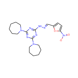 O=[N+]([O-])c1ccc(/C=N/Nc2nc(N3CCCCCC3)nc(N3CCCCCC3)n2)o1 ZINC000008453805