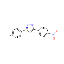 O=[N+]([O-])c1ccc(-c2cc(-c3ccc(Cl)cc3)n[nH]2)cc1 ZINC000005491238