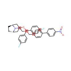 O=[N+]([O-])c1ccc(-c2ccc(COCCN3[C@H]4CC[C@H]3CC(OC(c3ccc(F)cc3)c3ccc(F)cc3)C4)cc2)cc1 ZINC000100800519