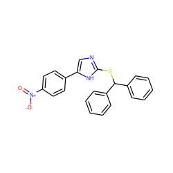 O=[N+]([O-])c1ccc(-c2cnc(SC(c3ccccc3)c3ccccc3)[nH]2)cc1 ZINC000005888310