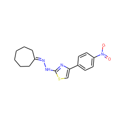 O=[N+]([O-])c1ccc(-c2csc(NN=C3CCCCCC3)n2)cc1 ZINC000000578549