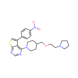 O=[N+]([O-])c1ccc(-c2csc3ncnc(N4CCC(COCCN5CCCC5)CC4)c23)cc1 ZINC000146538595