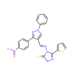 O=[N+]([O-])c1ccc(-c2nn(-c3ccccc3)cc2/C=N/n2c(-c3cccs3)n[nH]c2=S)cc1 ZINC000013658336