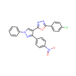 O=[N+]([O-])c1ccc(-c2nn(-c3ccccc3)cc2-c2nnc(-c3ccc(Cl)cc3)o2)cc1 ZINC000169333967