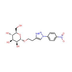 O=[N+]([O-])c1ccc(-n2cc(CCO[C@H]3O[C@H](CO)[C@@H](O)[C@H](O)[C@@H]3O)nn2)cc1 ZINC000073170118