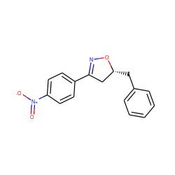 O=[N+]([O-])c1ccc(C2=NO[C@H](Cc3ccccc3)C2)cc1 ZINC000095581324