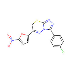 O=[N+]([O-])c1ccc(C2=Nn3c(nnc3-c3ccc(Cl)cc3)SC2)o1 ZINC000003954657