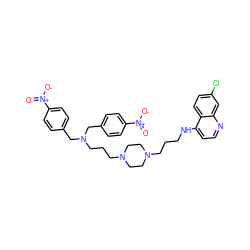 O=[N+]([O-])c1ccc(CN(CCCN2CCN(CCCNc3ccnc4cc(Cl)ccc34)CC2)Cc2ccc([N+](=O)[O-])cc2)cc1 ZINC000027639630