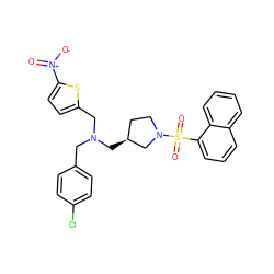 O=[N+]([O-])c1ccc(CN(Cc2ccc(Cl)cc2)C[C@H]2CCN(S(=O)(=O)c3cccc4ccccc34)C2)s1 ZINC000084690827